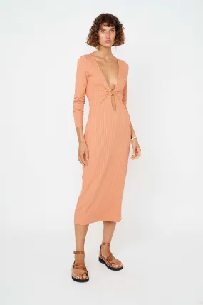 Saffron Ribbed Midi Dress-Pink