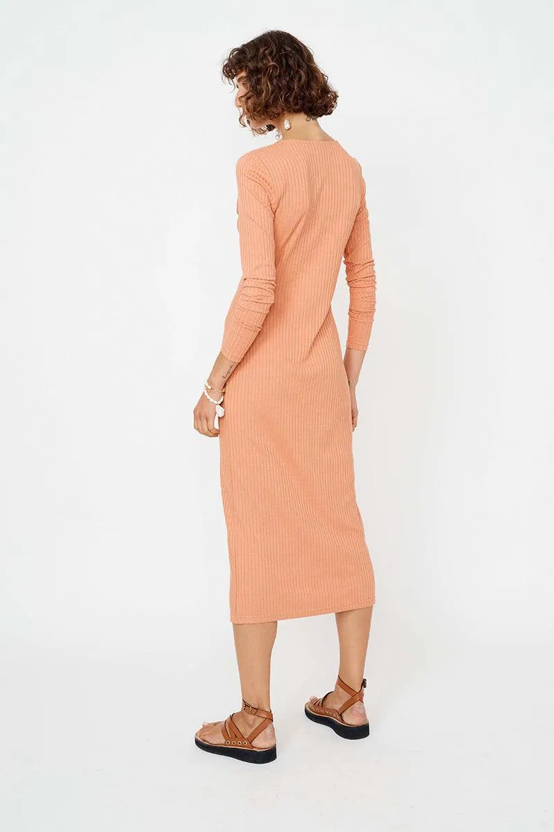 Saffron Ribbed Midi Dress-Pink