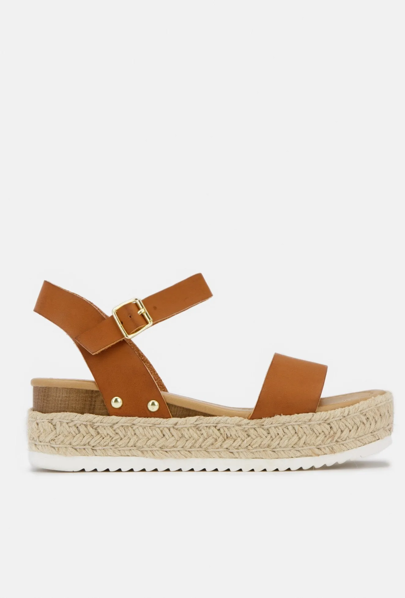 Soda Clip white Vegan Leather Casual Espadrilles Trim Flatform Wedge Sandals (7.5, Cognac-CLP)