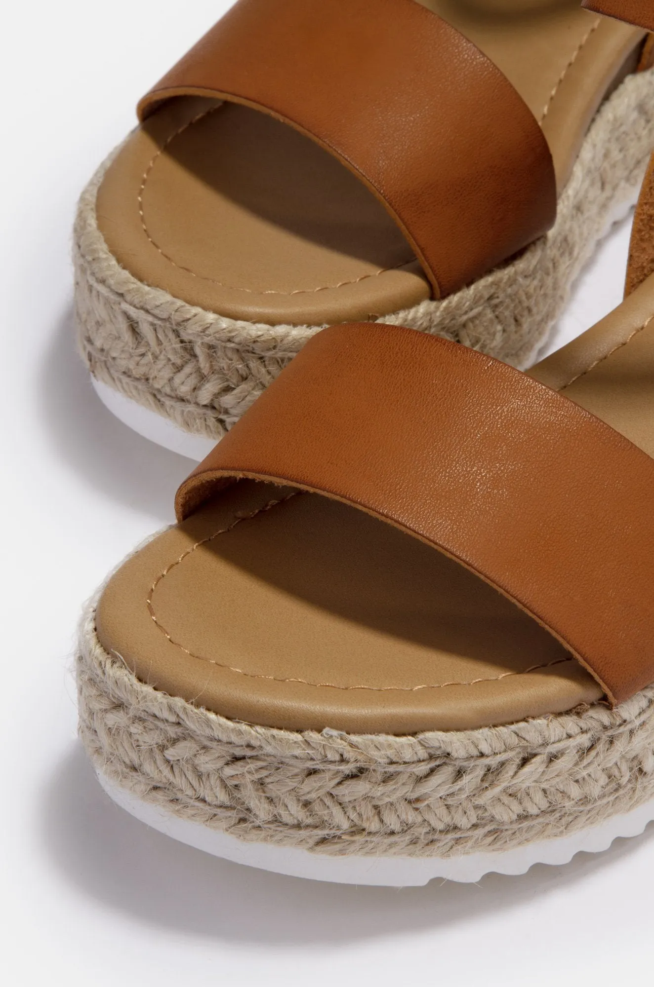 Soda Clip white Vegan Leather Casual Espadrilles Trim Flatform Wedge Sandals (7.5, Cognac-CLP)