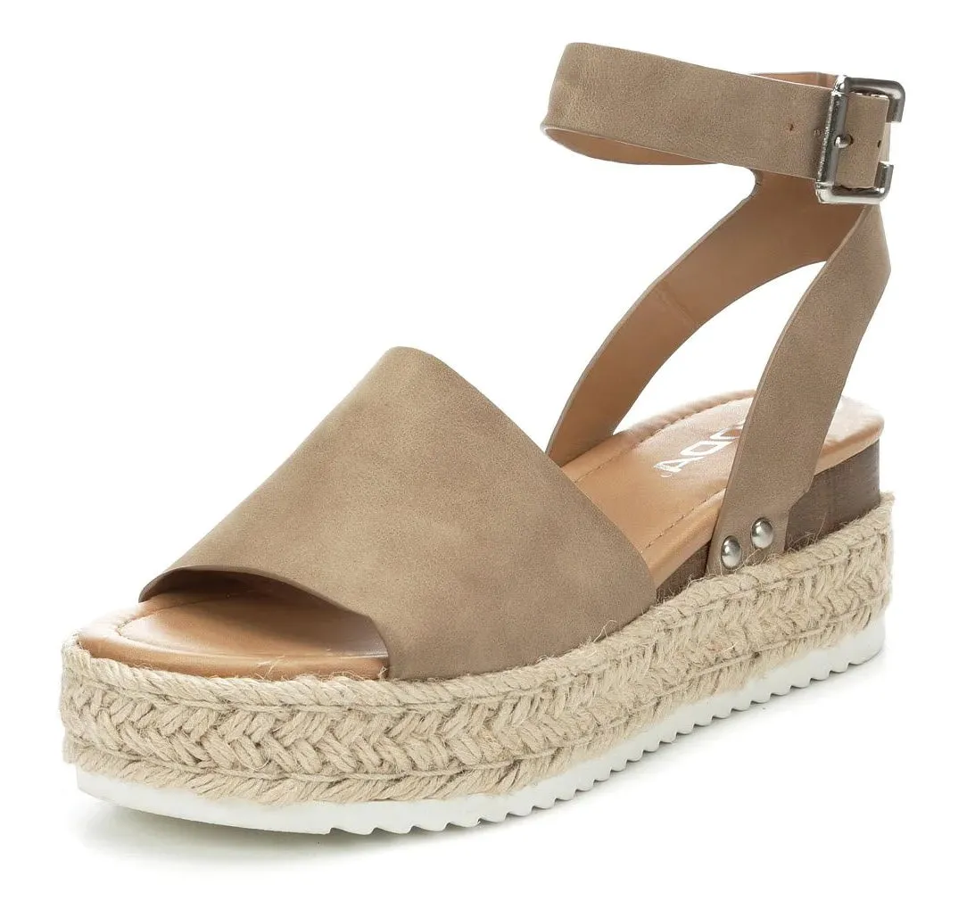 Soda Topic Open Toe Buckle Ankle Strap Espadrilles Flatform Wedge Casual Sandal (10, Dark Natural)
