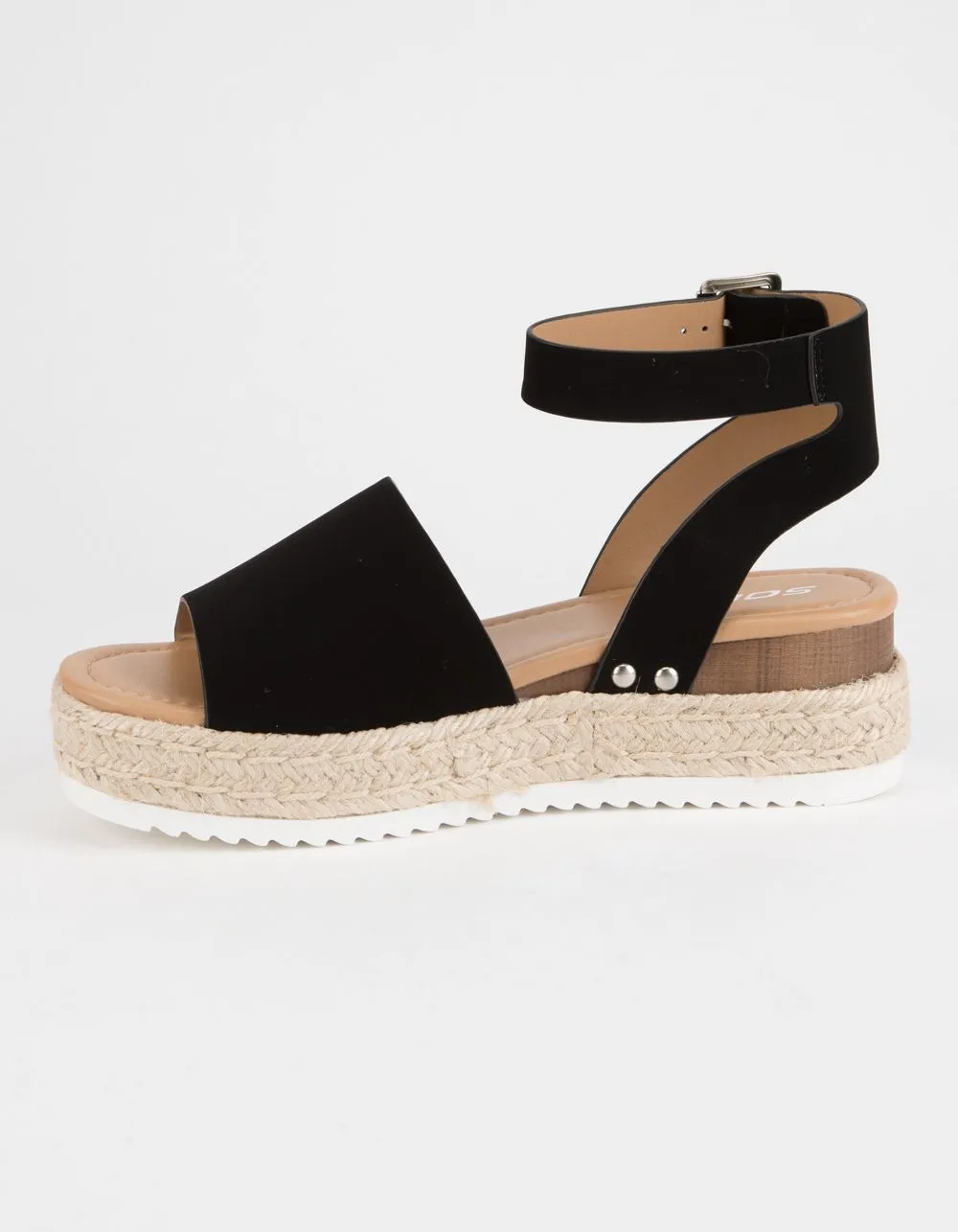 Soda Topic Open Toe Buckle Ankle Strap Espadrilles Flatform Wedge Casual Sandal (7, Black)