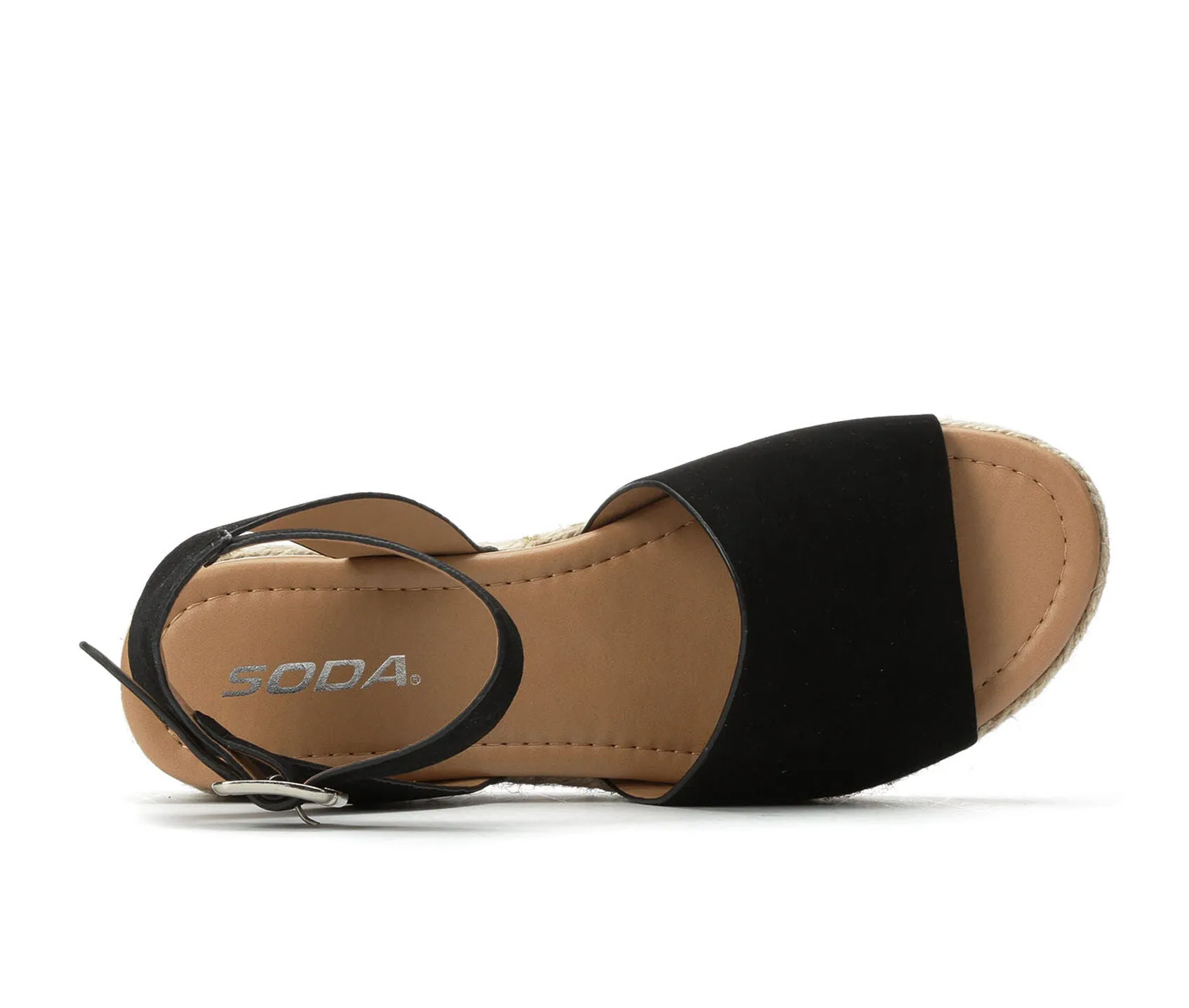 Soda Topic Open Toe Buckle Ankle Strap Espadrilles Flatform Wedge Casual Sandal (7, Black)