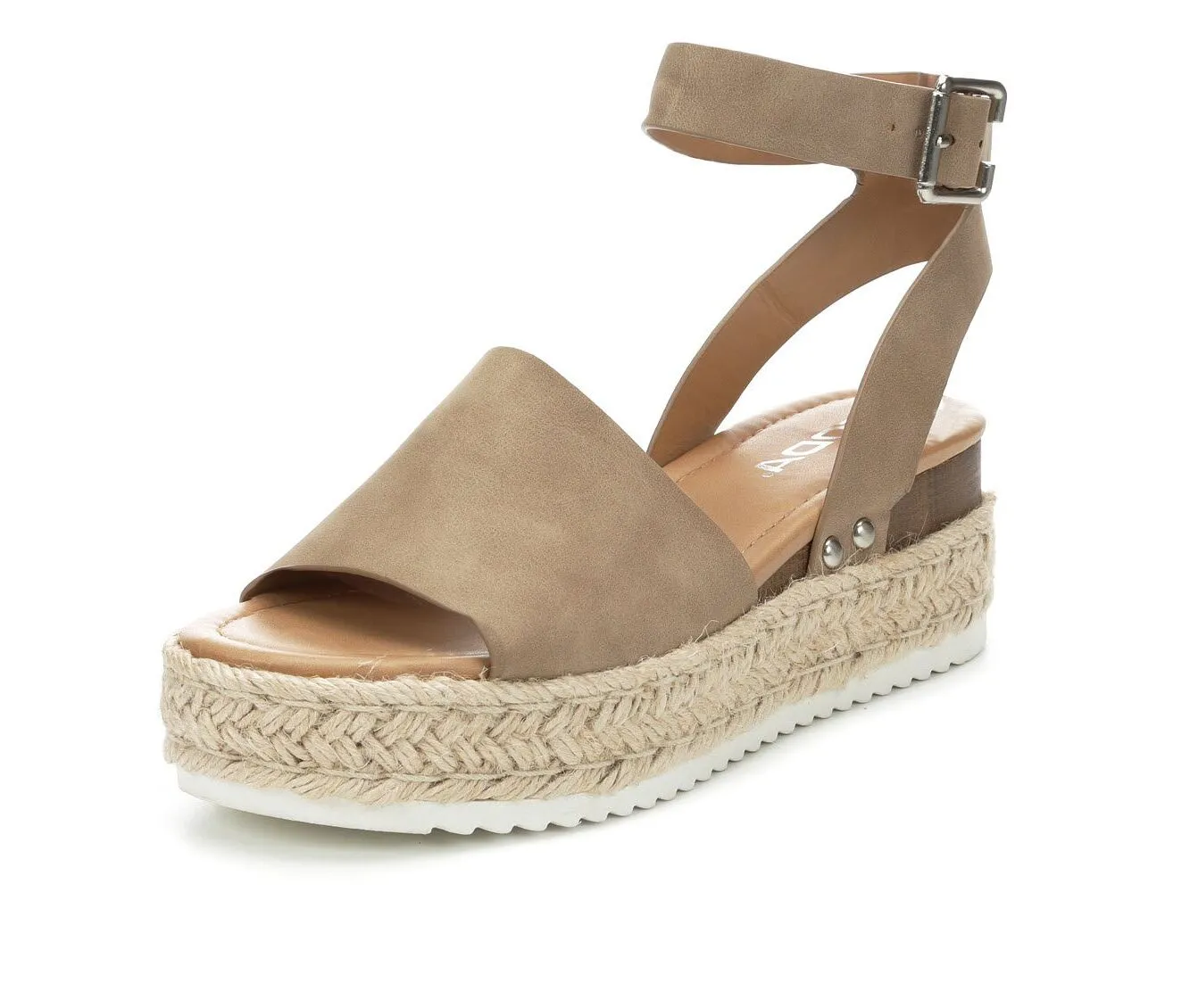 Soda Topic Open Toe Buckle Ankle Strap Espadrilles Flatform Wedge Casual Sandal (8.5, Dark Natural)
