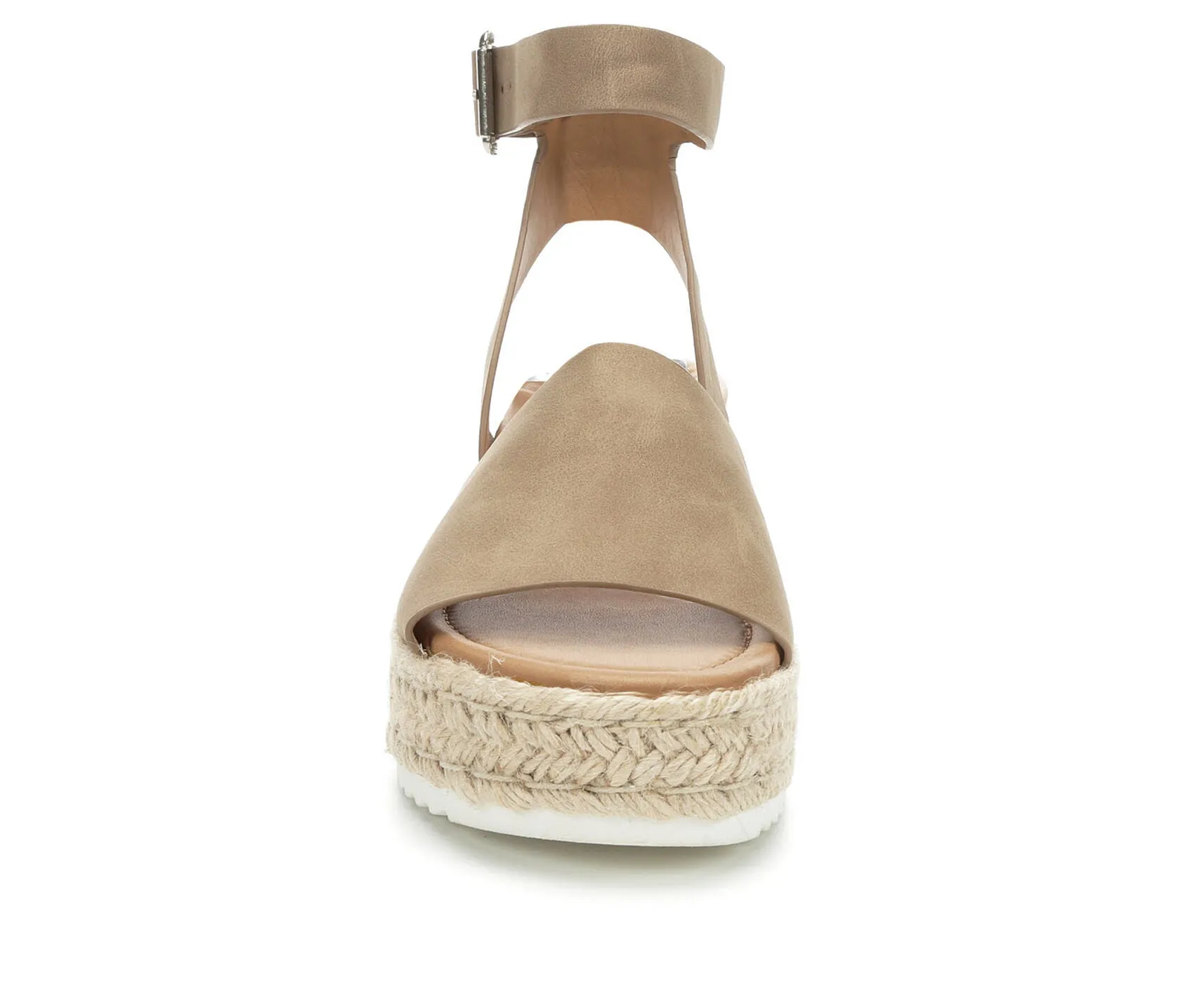 Soda Topic Open Toe Buckle Ankle Strap Espadrilles Flatform Wedge Casual Sandal (8.5, Dark Natural)