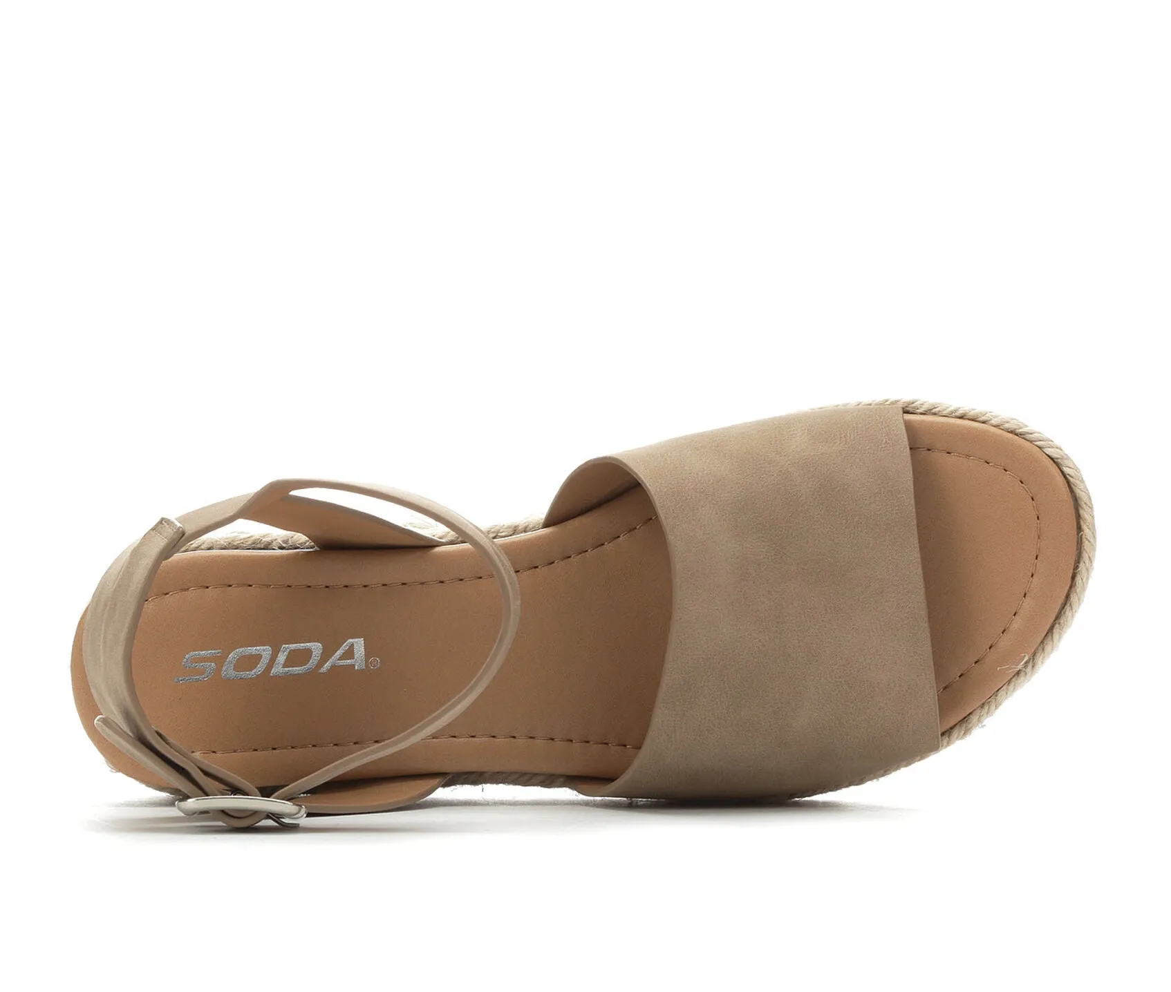 Soda Topic Open Toe Buckle Ankle Strap Espadrilles Flatform Wedge Casual Sandal (8.5, Dark Natural)