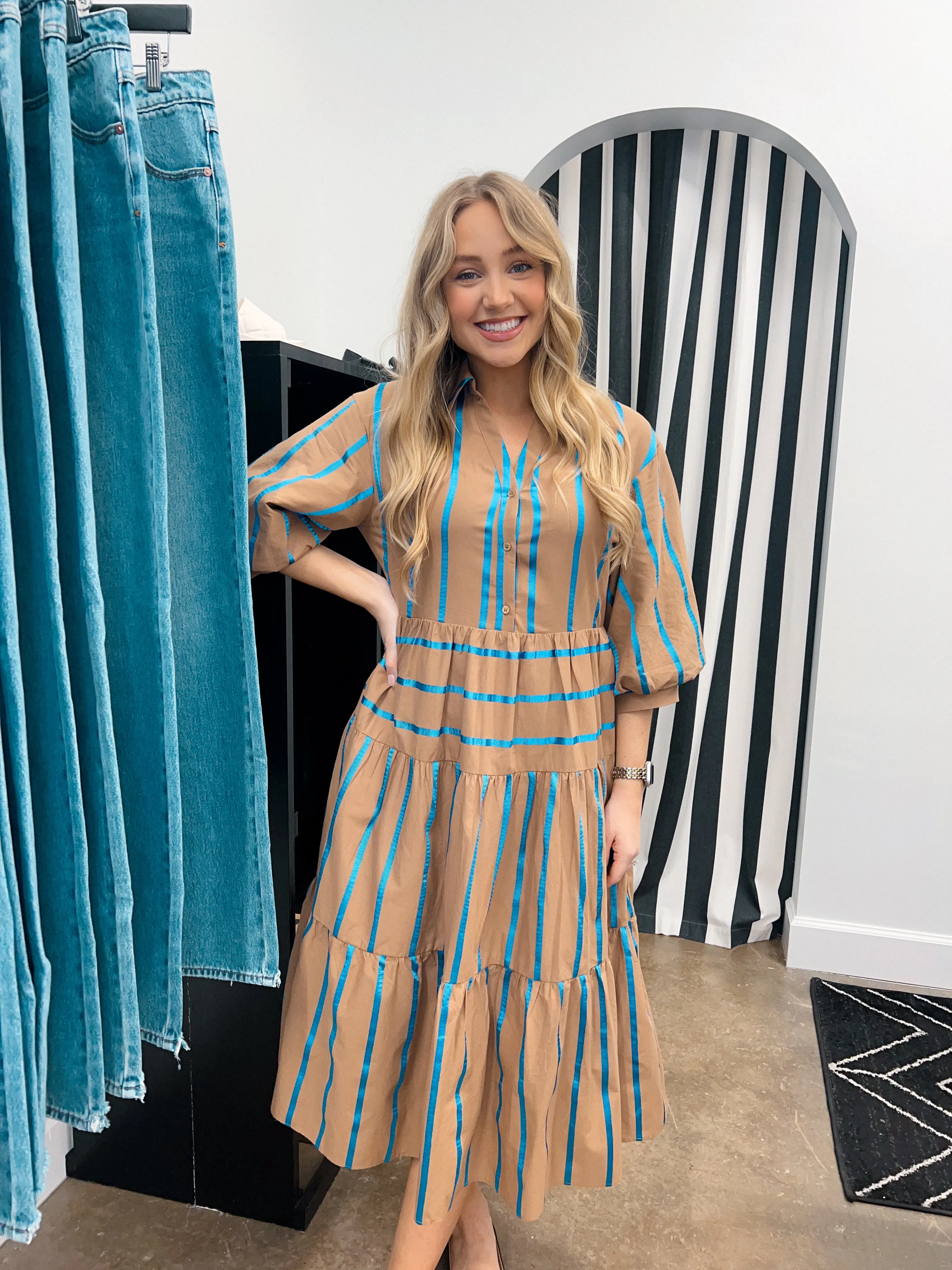 Striped Collar Midi Dress