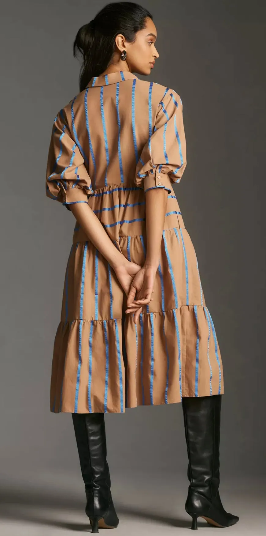 Striped Collar Midi Dress