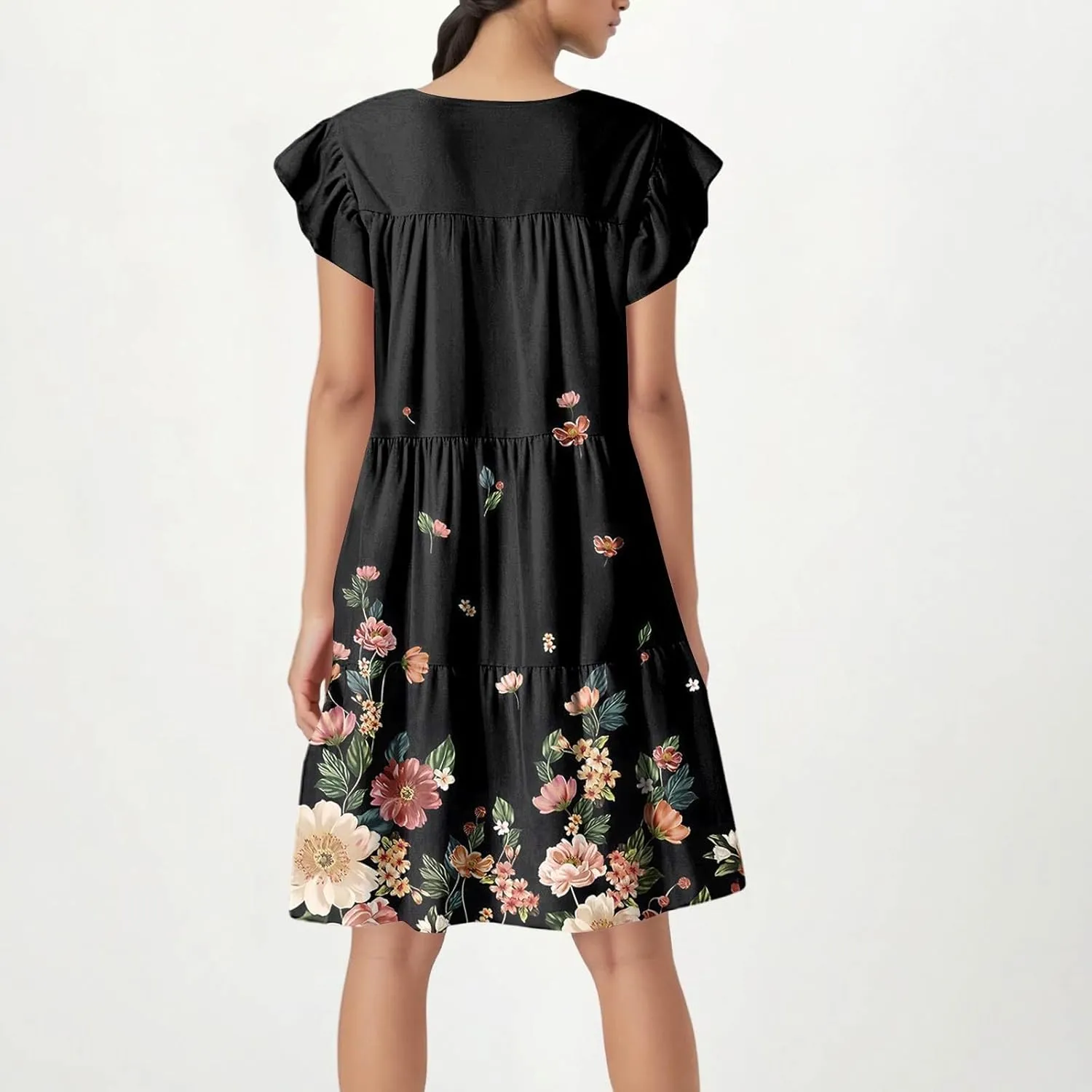 Summer Babydoll Dresses for Women 2025 Plus Size Ruffle Dress Casual Cap Sleeve Flowy Midi Dress