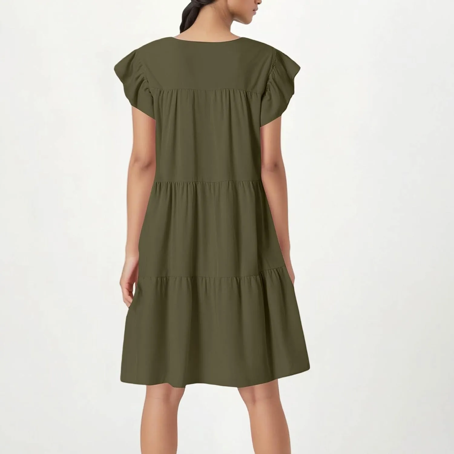 Summer Babydoll Dresses for Women 2025 Plus Size Ruffle Dress Casual Cap Sleeve Flowy Midi Dress