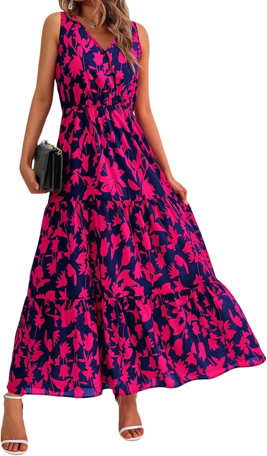 Summer Dresses for Women 2025 Sleeveless Flowy Dresses Cute Floral Maxi Dress Casual Vacation Wedding Guest Dress