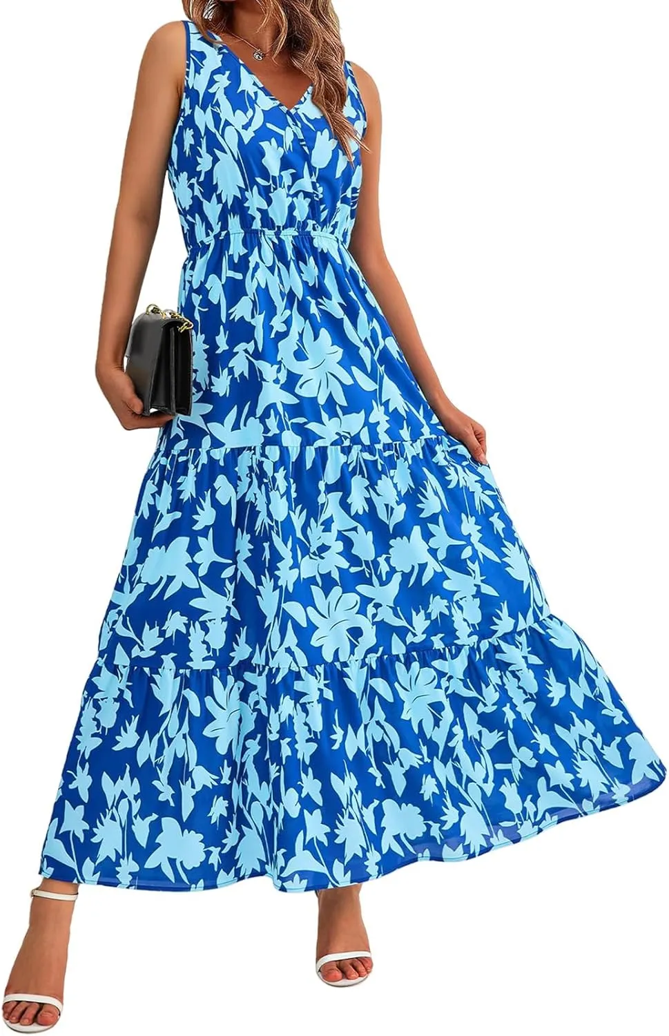 Summer Dresses for Women 2025 Sleeveless Flowy Dresses Cute Floral Maxi Dress Casual Vacation Wedding Guest Dress