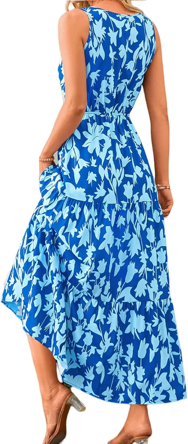 Summer Dresses for Women 2025 Sleeveless Flowy Dresses Cute Floral Maxi Dress Casual Vacation Wedding Guest Dress