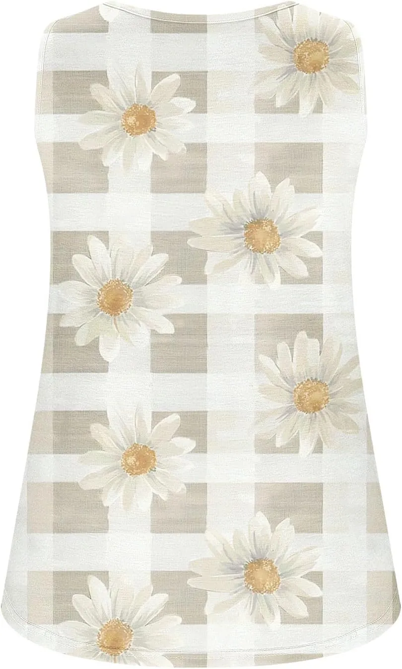 Summer Tank Tops for Women 2025 Printed V Neck Sleeveless Casual Tunic Camisole Soft Beach Vacation Dressy Tank Top