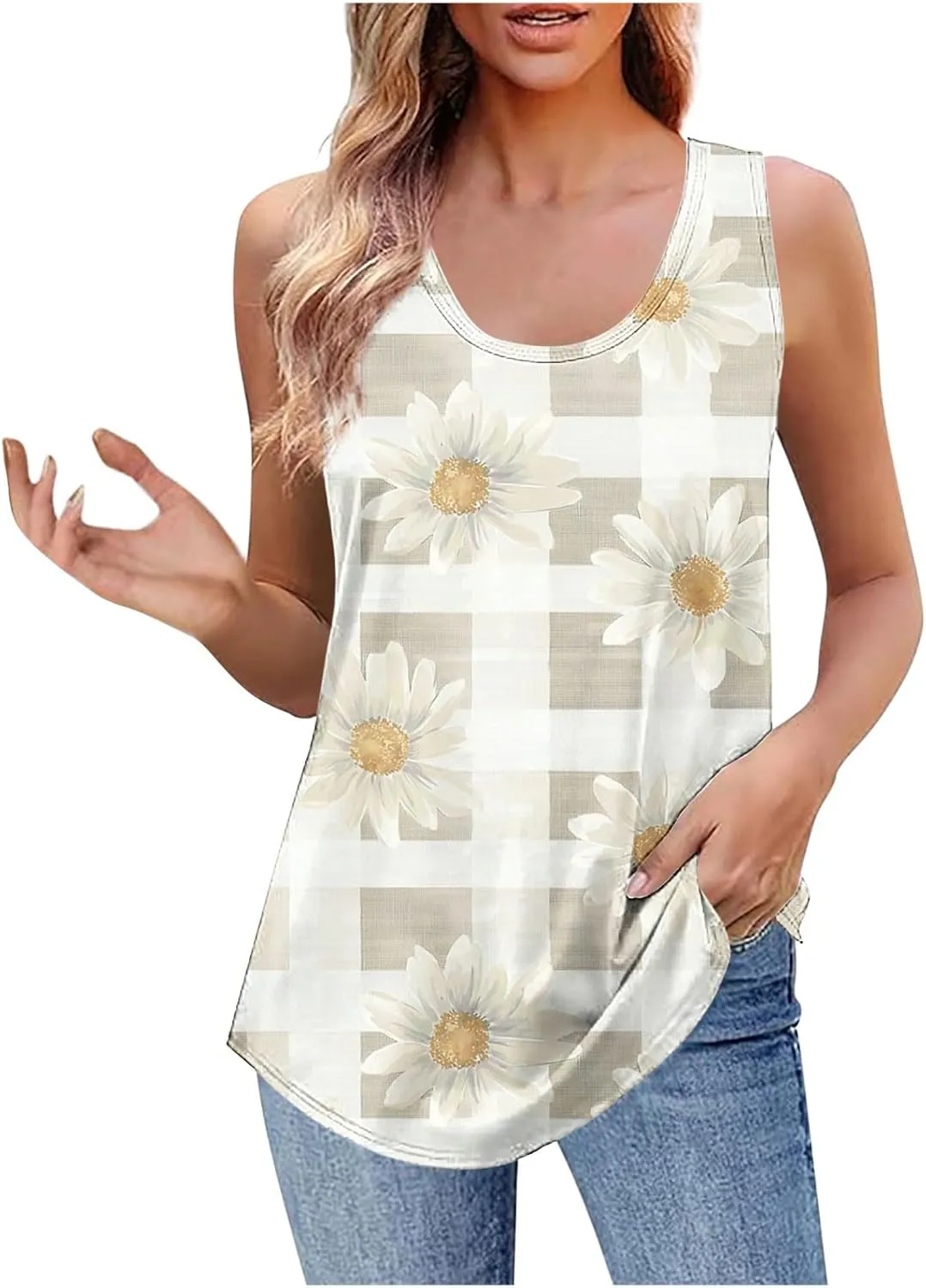 Summer Tank Tops for Women 2025 Printed V Neck Sleeveless Casual Tunic Camisole Soft Beach Vacation Dressy Tank Top