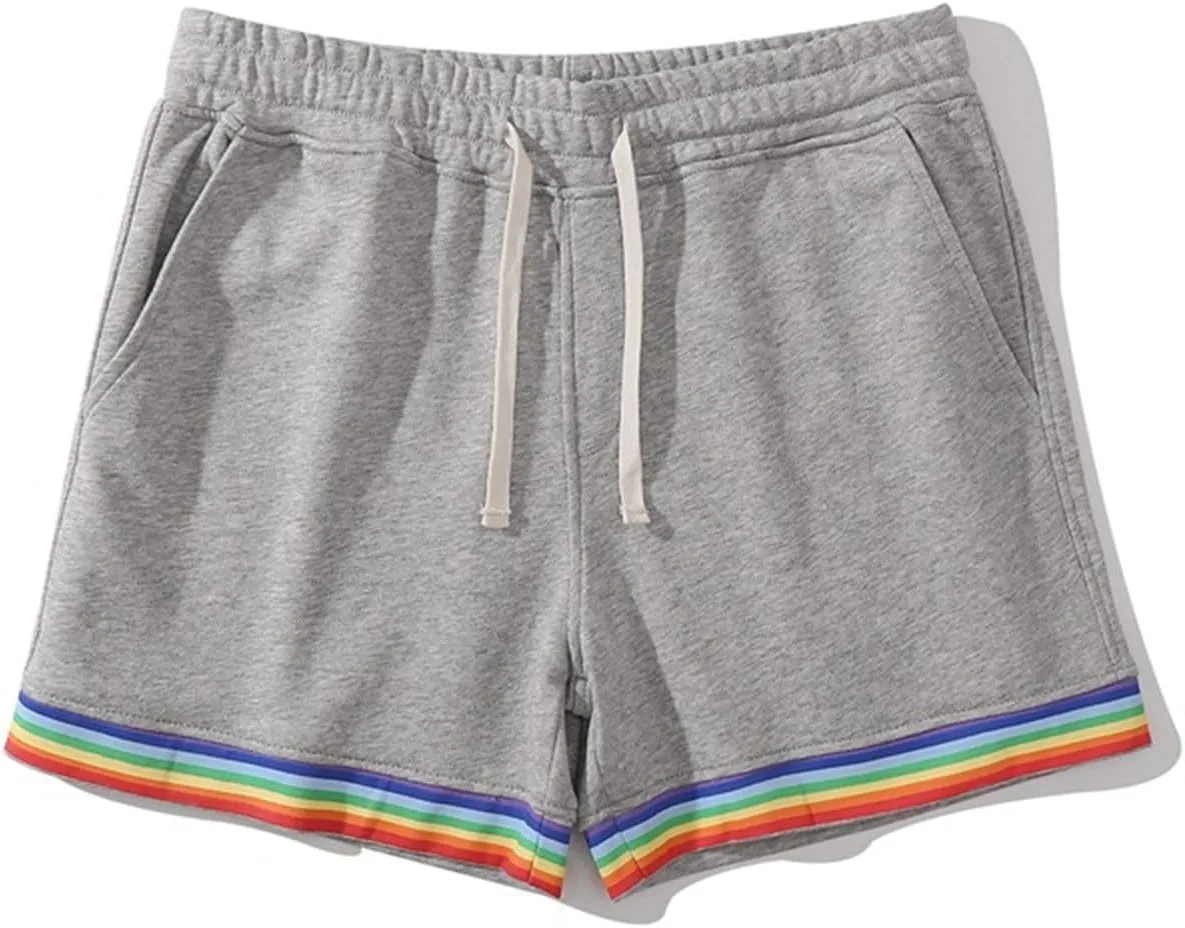 Sweat Shorts Men Classic Drawstring Rainbow Shorts Elastic Waist Gym Athletic Shorts Relaxed Fit Workout Running Jogger