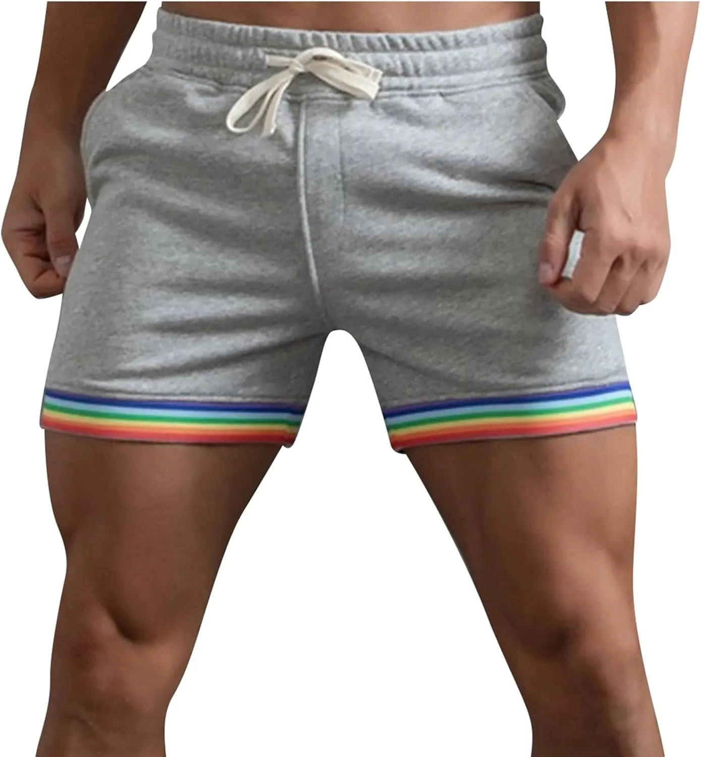 Sweat Shorts Men Classic Drawstring Rainbow Shorts Elastic Waist Gym Athletic Shorts Relaxed Fit Workout Running Jogger
