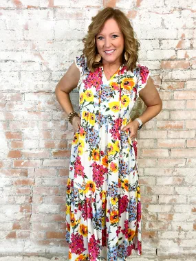 THML Averi Floral Midi Dress - FINAL SALE