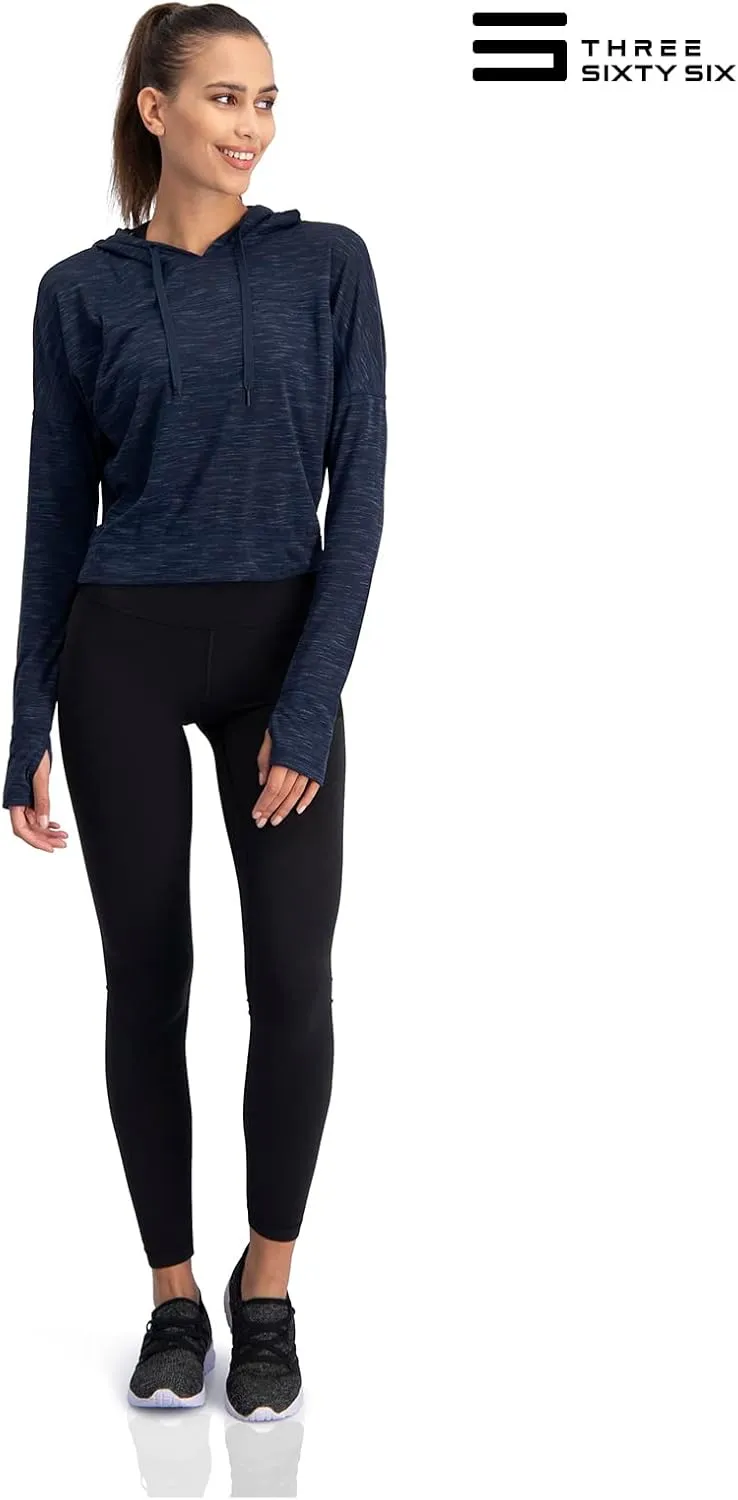 Three Sixty Six Dry Fit Crop Tops for Women - Long Sleeve Crop Top Hoodie - Women's Workout Pullover Top with Thumb Holes