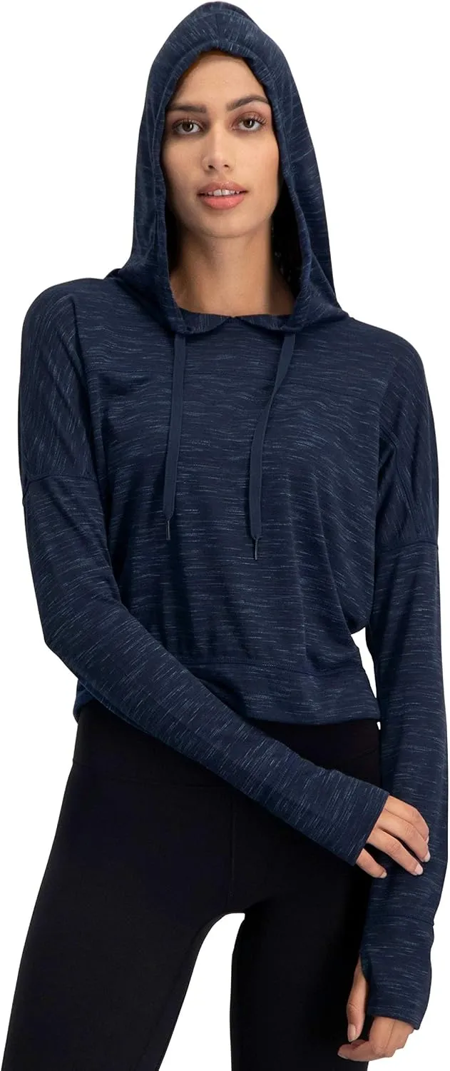 Three Sixty Six Dry Fit Crop Tops for Women - Long Sleeve Crop Top Hoodie - Women's Workout Pullover Top with Thumb Holes