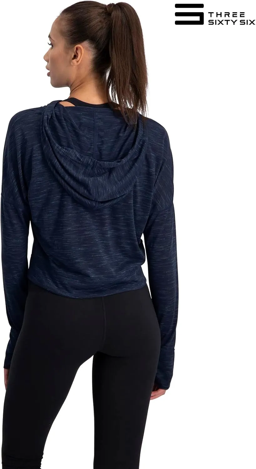 Three Sixty Six Dry Fit Crop Tops for Women - Long Sleeve Crop Top Hoodie - Women's Workout Pullover Top with Thumb Holes