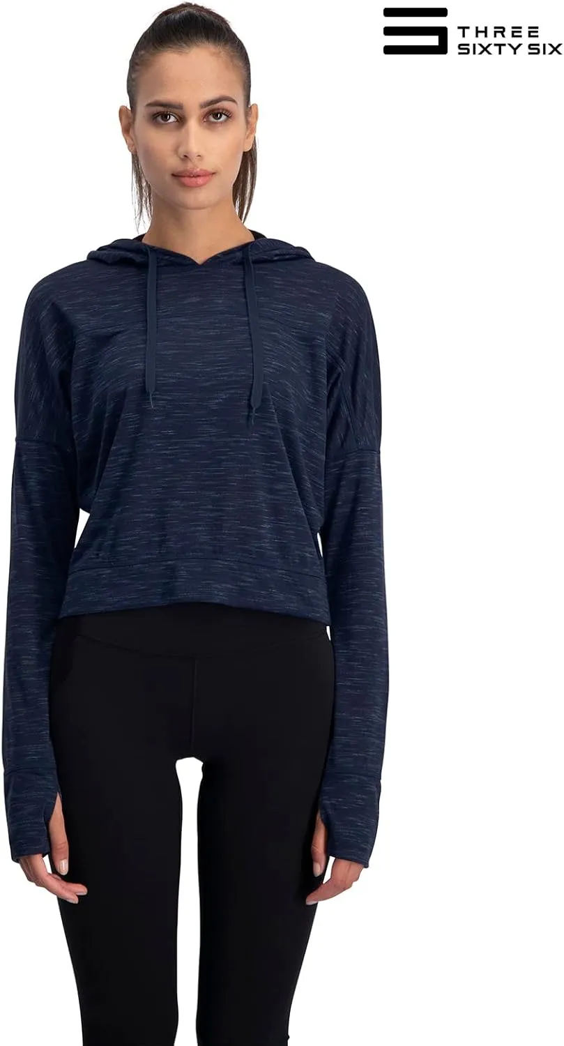 Three Sixty Six Dry Fit Crop Tops for Women - Long Sleeve Crop Top Hoodie - Women's Workout Pullover Top with Thumb Holes