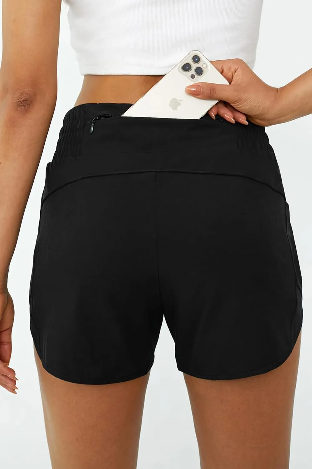 Tough Mode Women's High Waisted Running Shorts, Shorts for Women, Elastic Athletic Shorts with Pockets for Gym Yoga