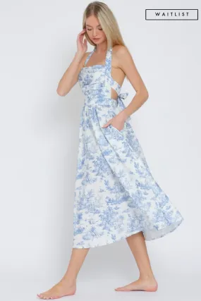 Waitlist 2/20 ♥ Sloan Sleeveless Halter Back Tie Abstract Print Midi Dress Blue