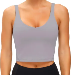 Wjustforu Women's Tank Top Padded Sports Bra Running Workout Yoga Crop Top