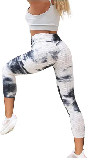 Womans Yoga Pants Leggings Exercise Breathable Lifting Ninth Pants Hip Sports Bubble Tie-dye Women's Pants Workout