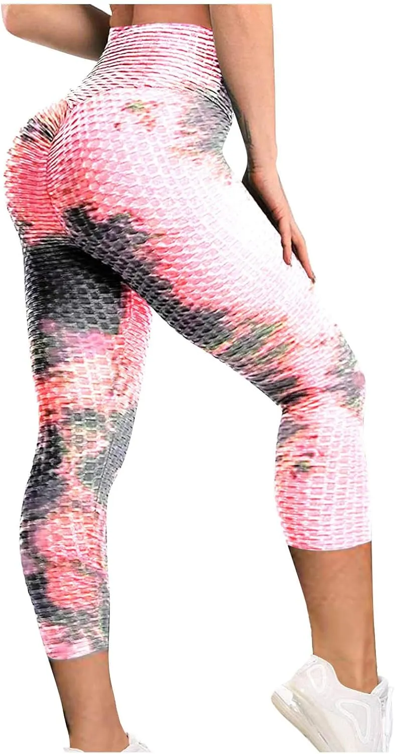 Womans Yoga Pants Leggings Exercise Breathable Lifting Ninth Pants Hip Sports Bubble Tie-dye Women's Pants Workout