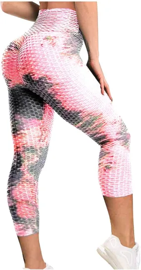 Womans Yoga Pants Leggings Exercise Breathable Lifting Ninth Pants Hip Sports Bubble Tie-dye Women's Pants Workout