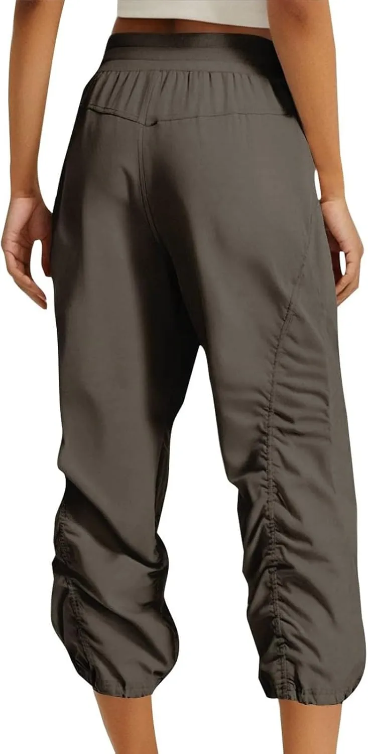 Women Capri Pants Casual Drawstring Elastic High Waisted Pant Quick Dry Tapered Pant Athletic Workout Hiking Trousers