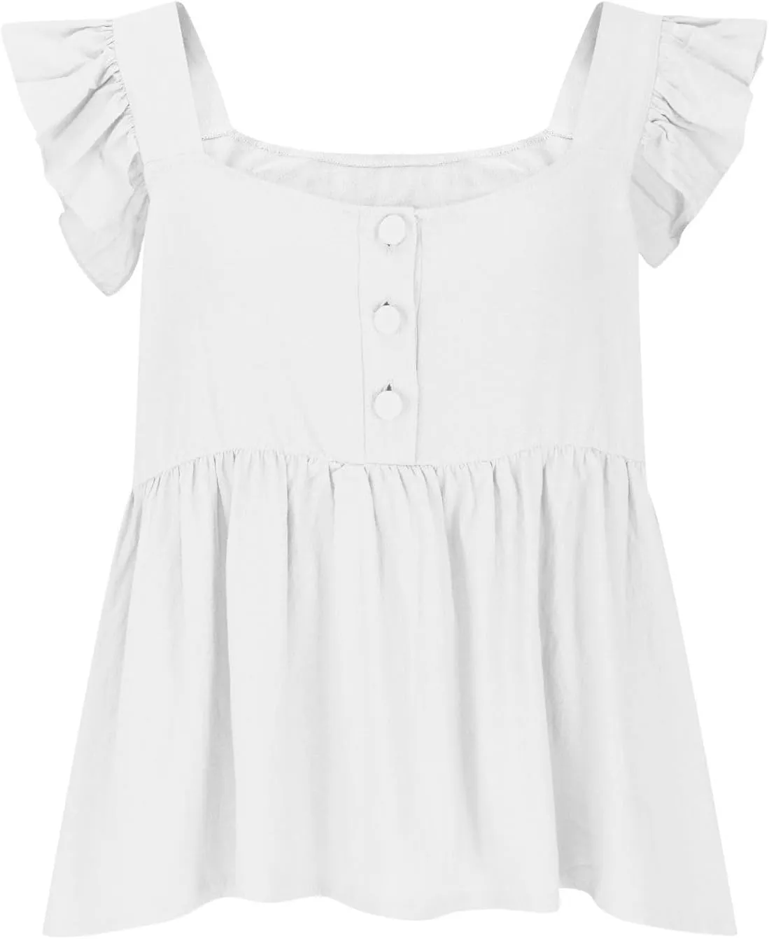Women Solid Pleated Square Neck Casual Tank Tops, Fashion Loose Cap Sleeve Summer Babydoll Shirts Daily Casual Clothes
