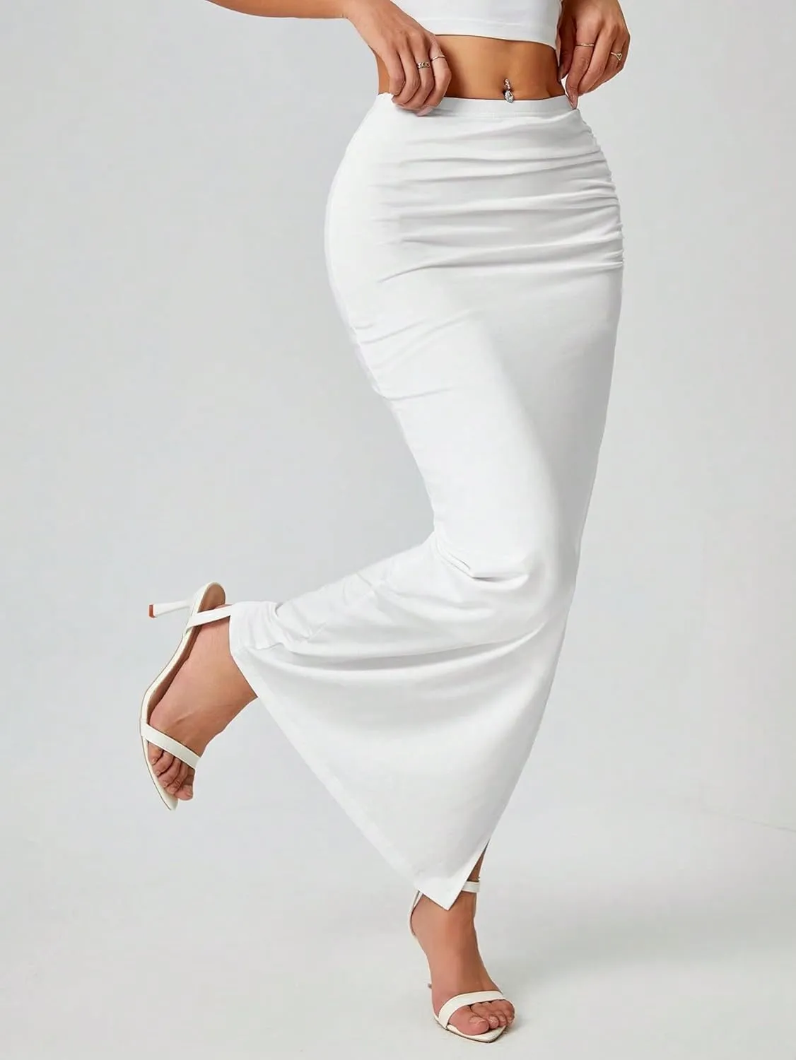 Women's 2025 Casual Maxi Long Skirts Casual Solid Color Slit Maxi Skirt