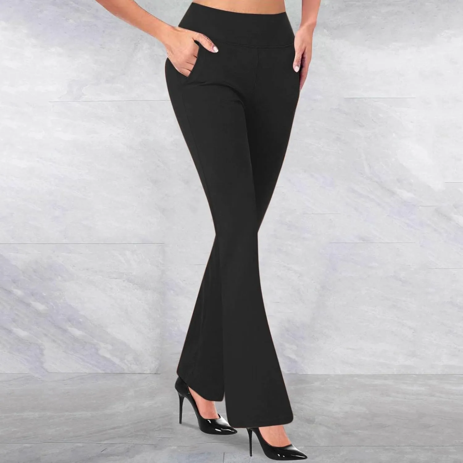 Womens Bootcut Dress Pants Business Casual Work Pants with Pockets High Waist Stretchy Trousers Pull On Office Slacks