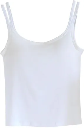 Womens Double Strap Cami Tops Padded Built in Bra Camisole Soft Slim Fit Stretchy Tank Lounge Basic Layer Wear