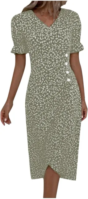 Women's Dress V Neck Boho Summer Casual Dresses Floral Short Sleeve Wrap Irregular Hem Dress 2024, S-3XL