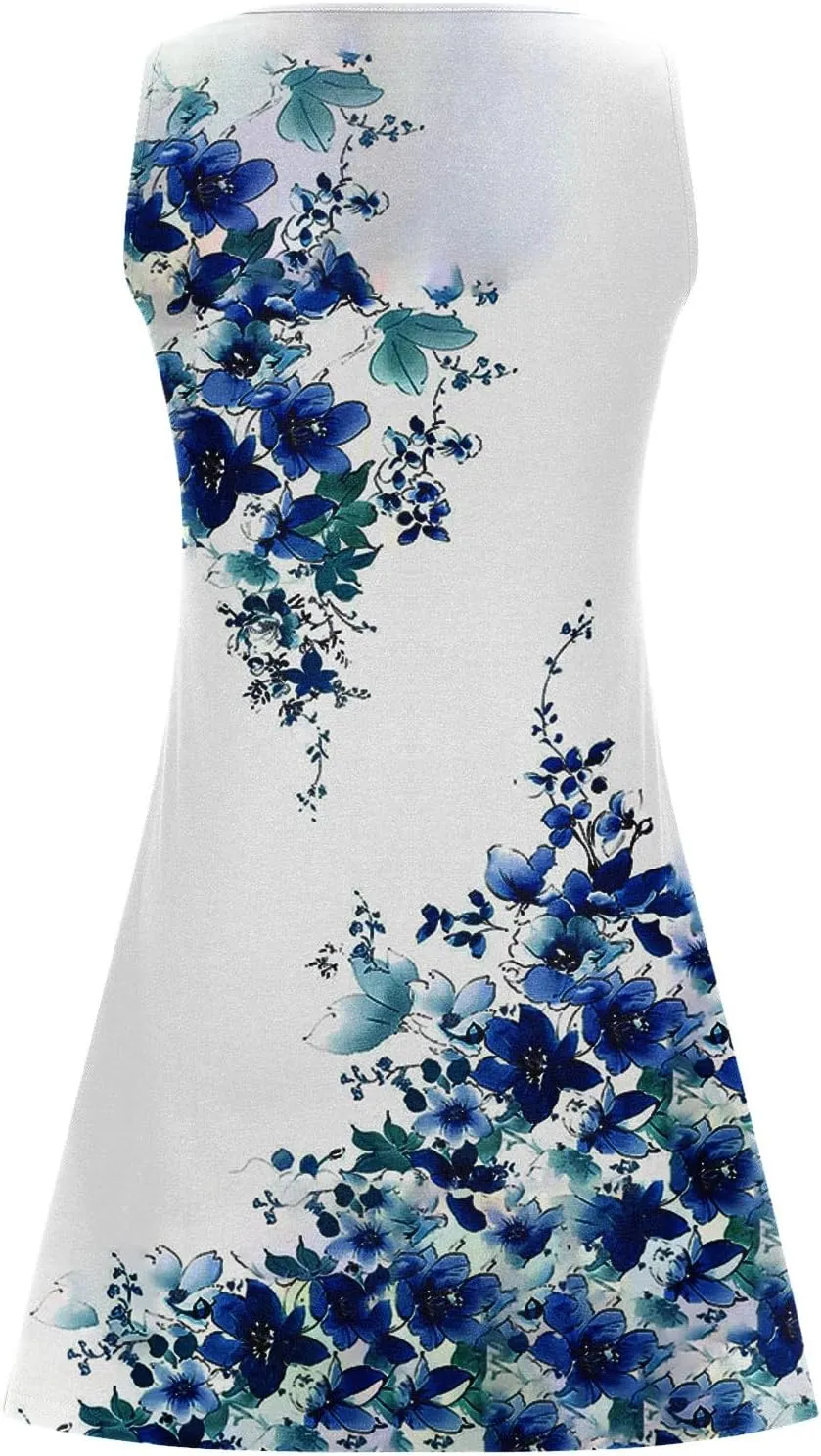 Womens Floral Short Sun Dress Sleeveless Beach Vacation Sundresses Trendy Casual Dresses Boho Clothing 2025