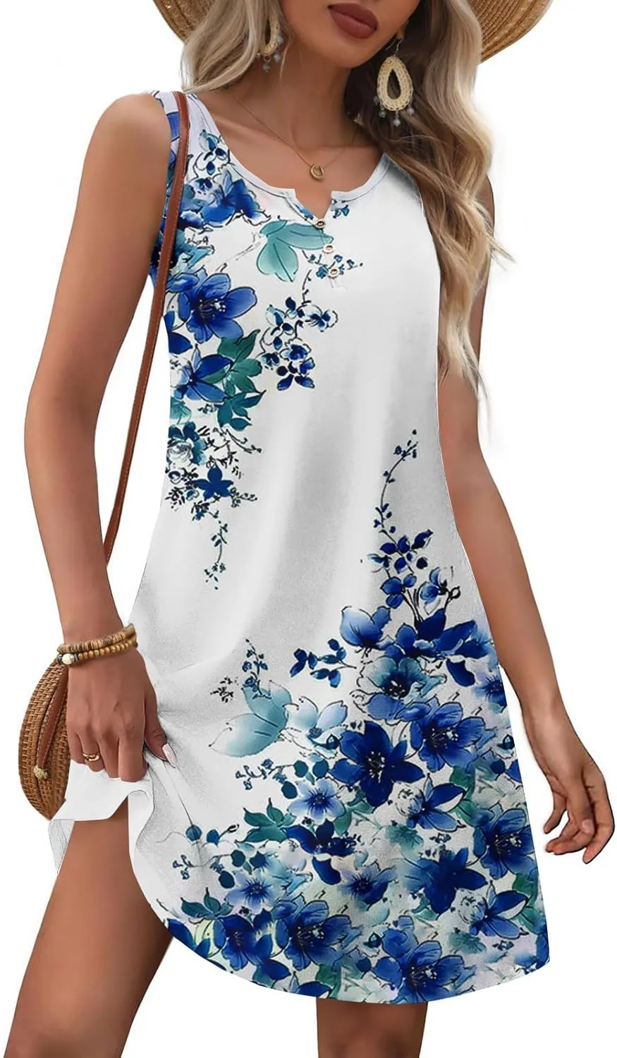 Womens Floral Short Sun Dress Sleeveless Beach Vacation Sundresses Trendy Casual Dresses Boho Clothing 2025