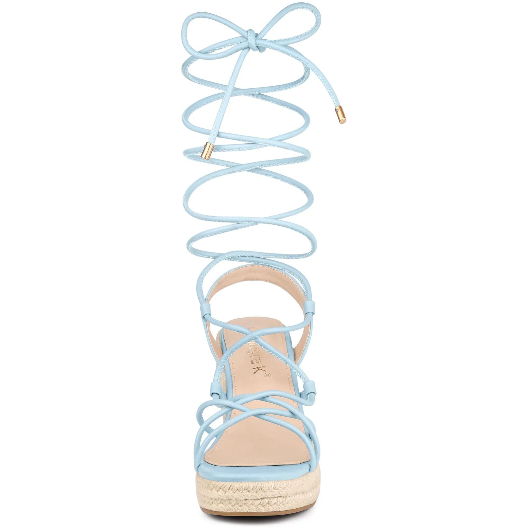 Women's Lace Up Platform Square Heel Espadrilles Wedge Sandals