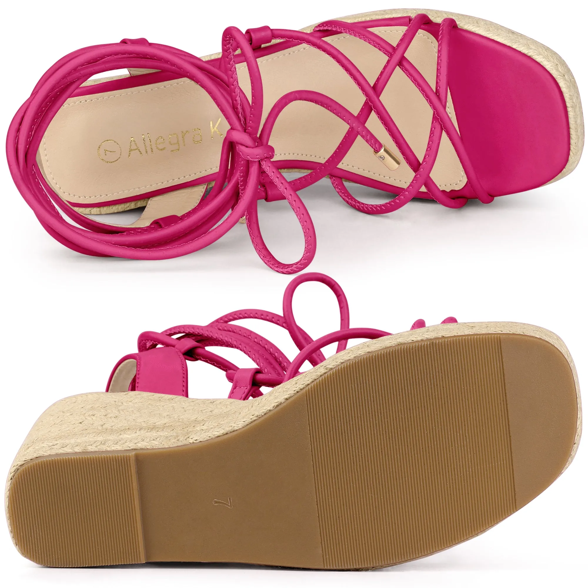 Women's Lace Up Platform Square Heel Espadrilles Wedge Sandals