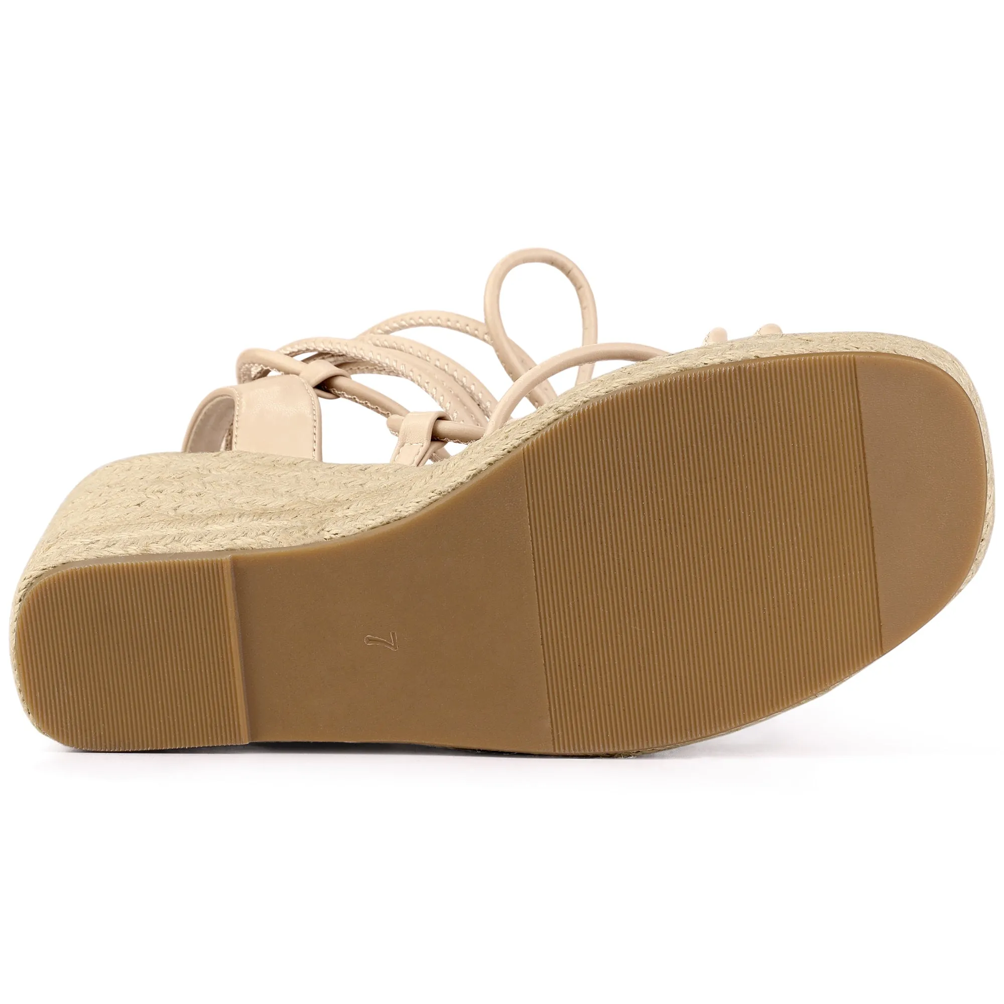 Women's Lace Up Platform Square Heel Espadrilles Wedge Sandals