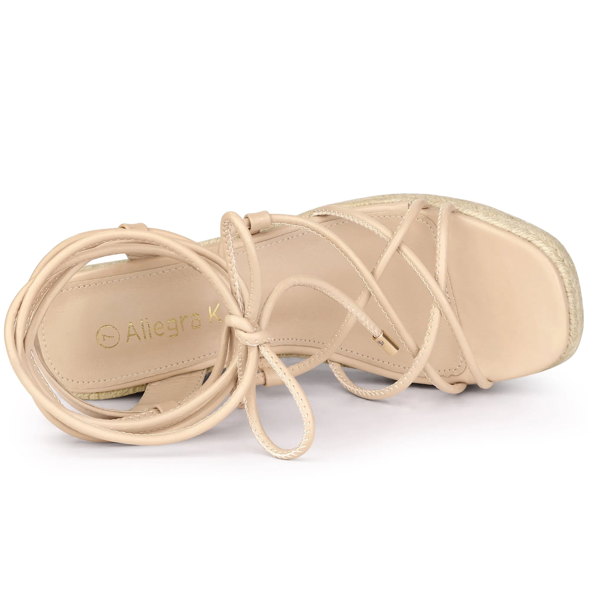 Women's Lace Up Platform Square Heel Espadrilles Wedge Sandals