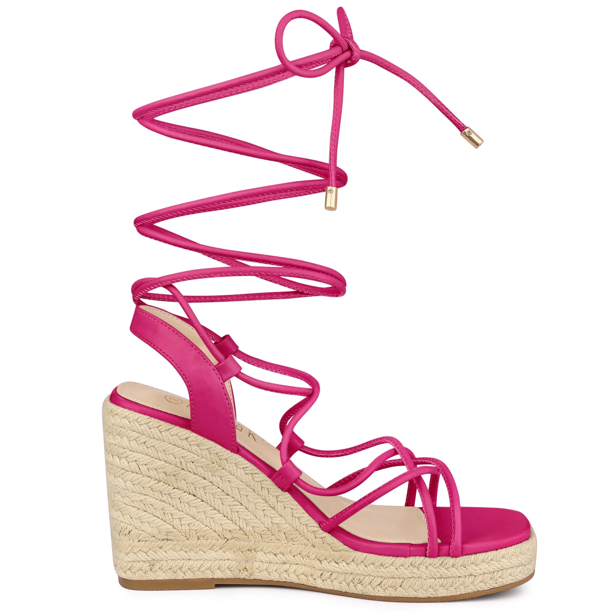 Women's Lace Up Platform Square Heel Espadrilles Wedge Sandals