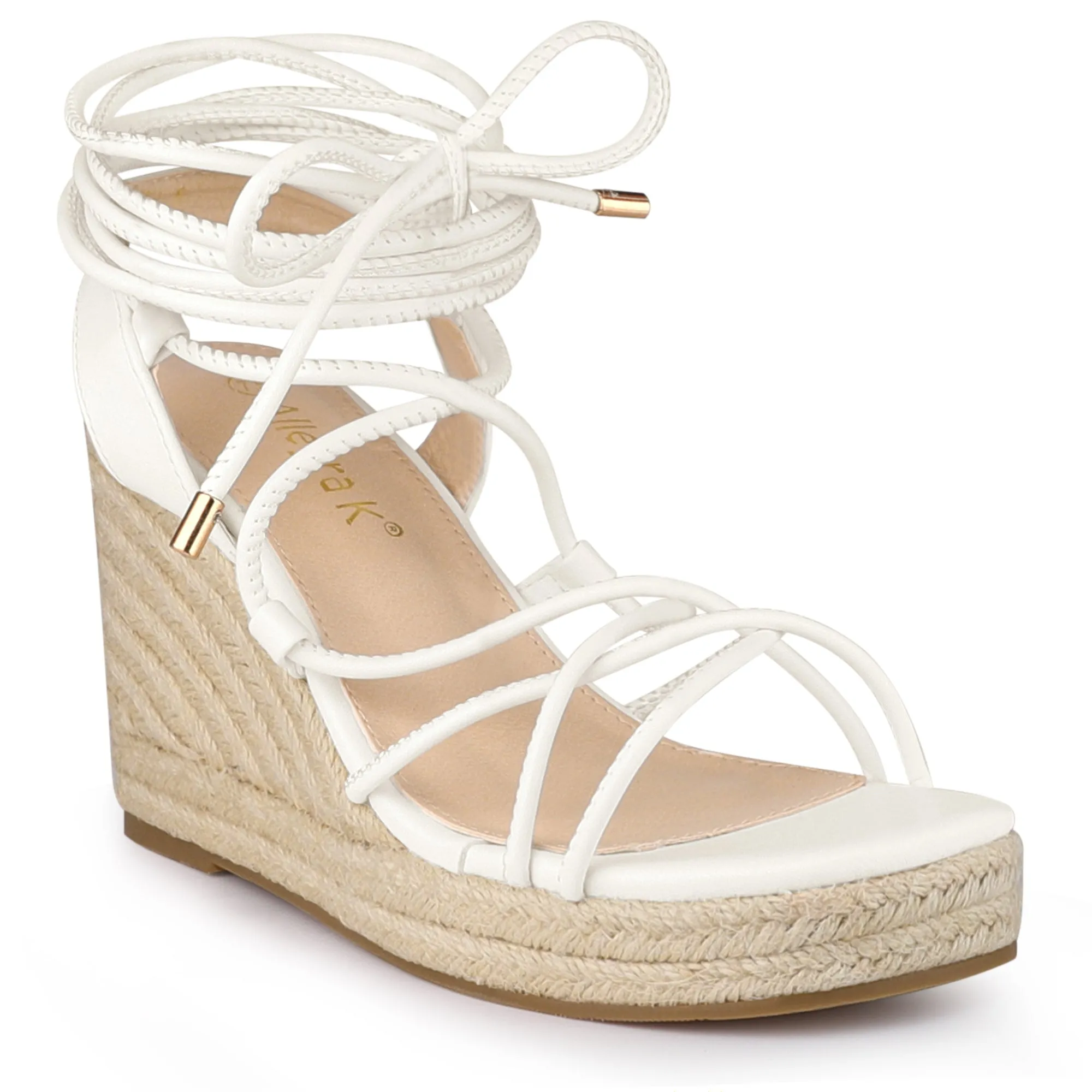 Women's Lace Up Platform Square Heel Espadrilles Wedge Sandals