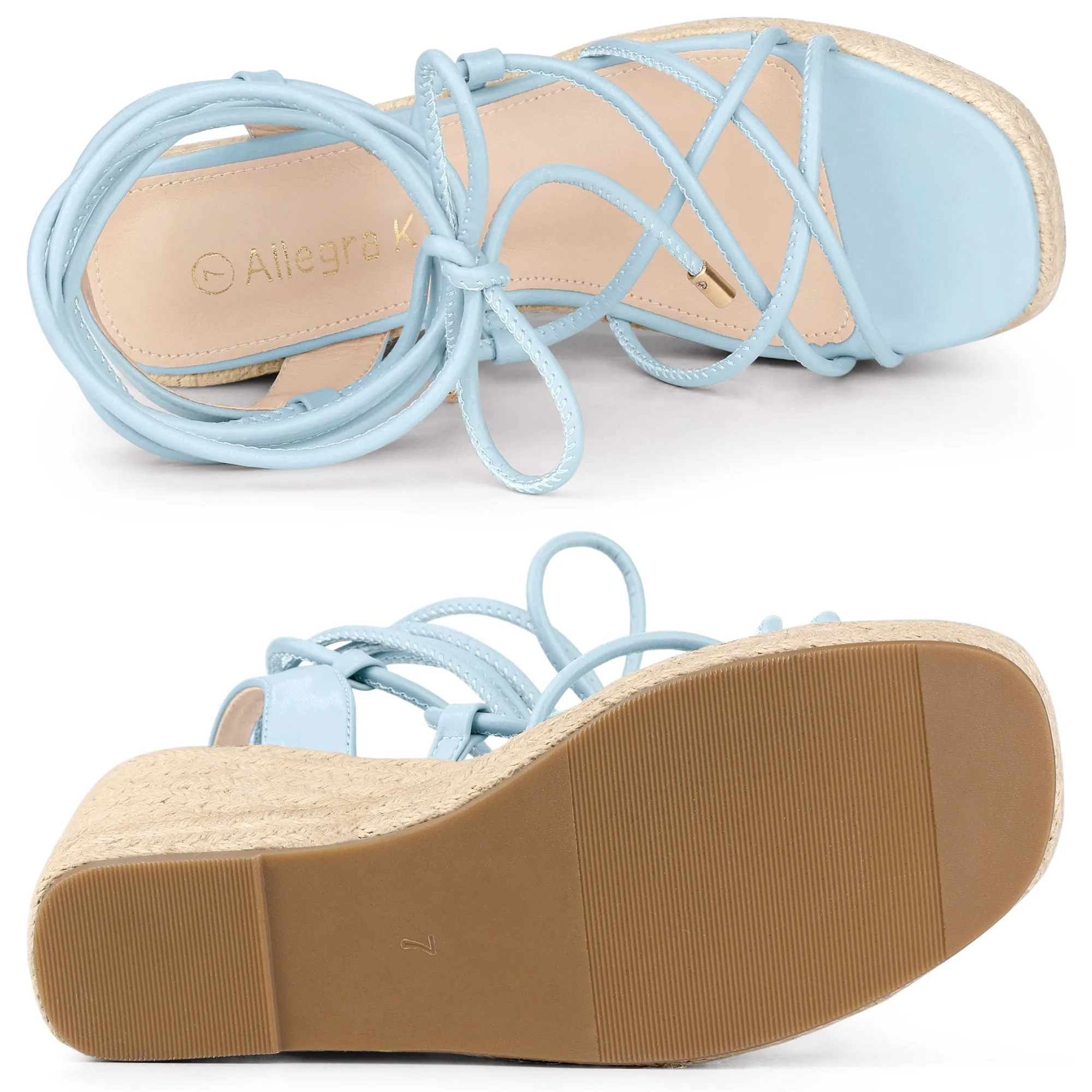 Women's Lace Up Platform Square Heel Espadrilles Wedge Sandals
