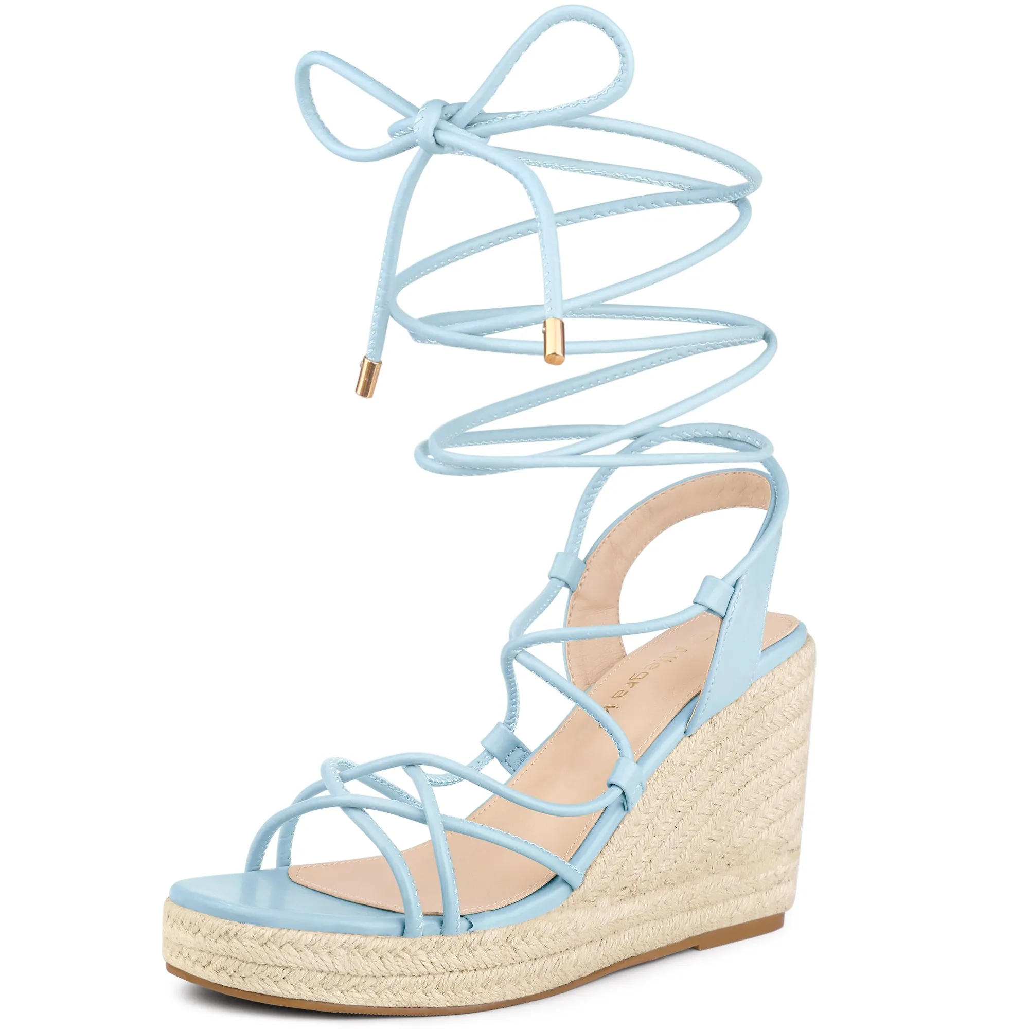 Women's Lace Up Platform Square Heel Espadrilles Wedge Sandals