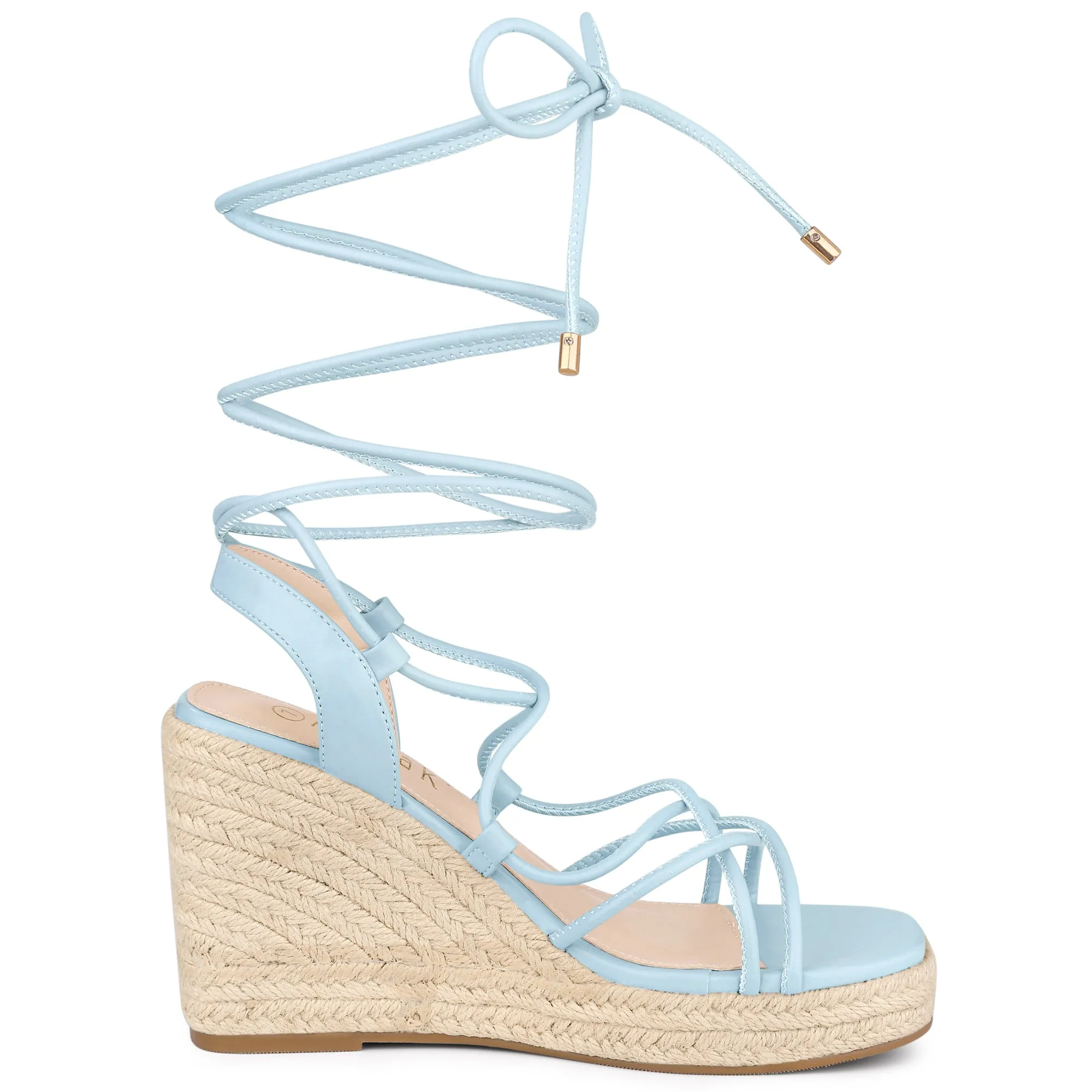 Women's Lace Up Platform Square Heel Espadrilles Wedge Sandals