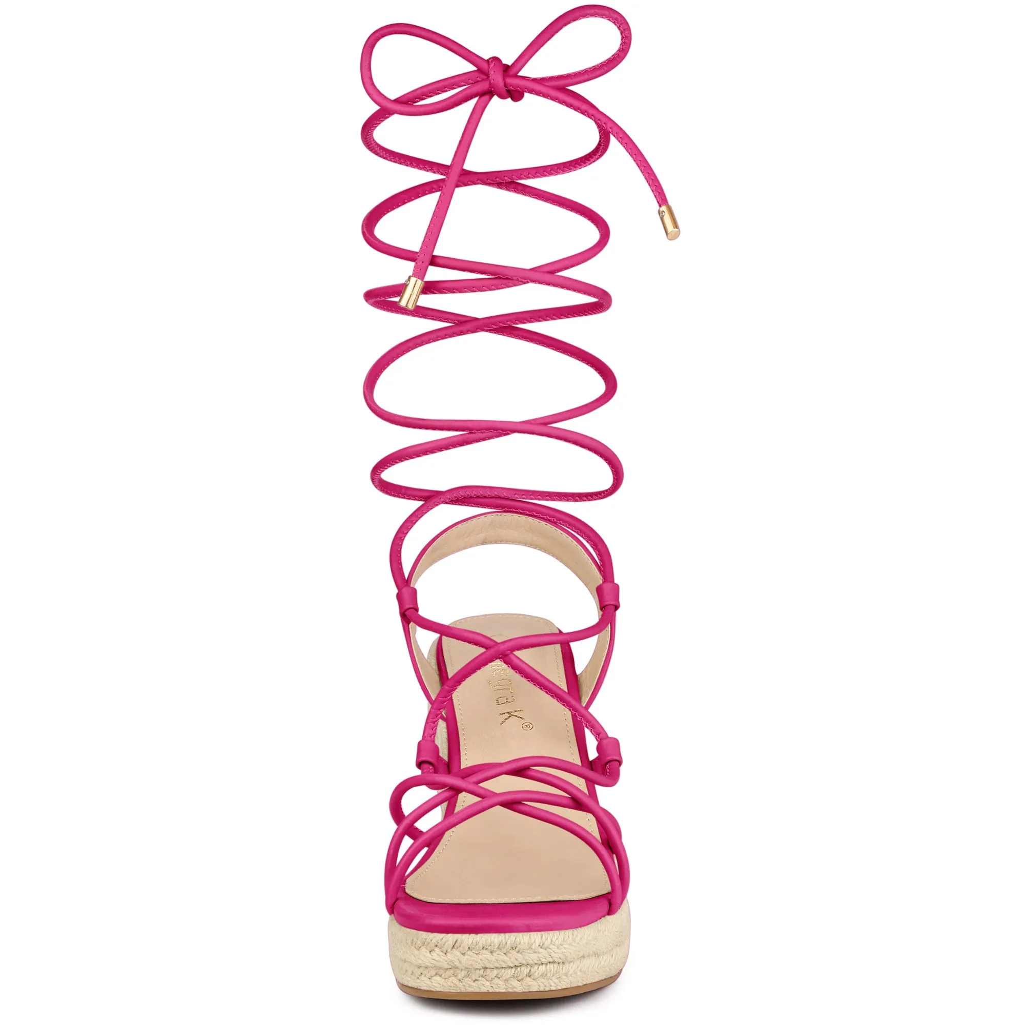 Women's Lace Up Platform Square Heel Espadrilles Wedge Sandals